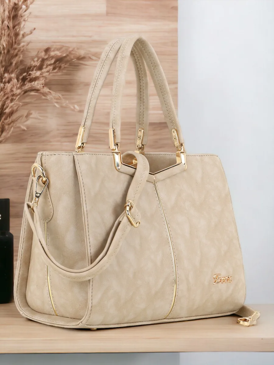 Beige Textured Handbag