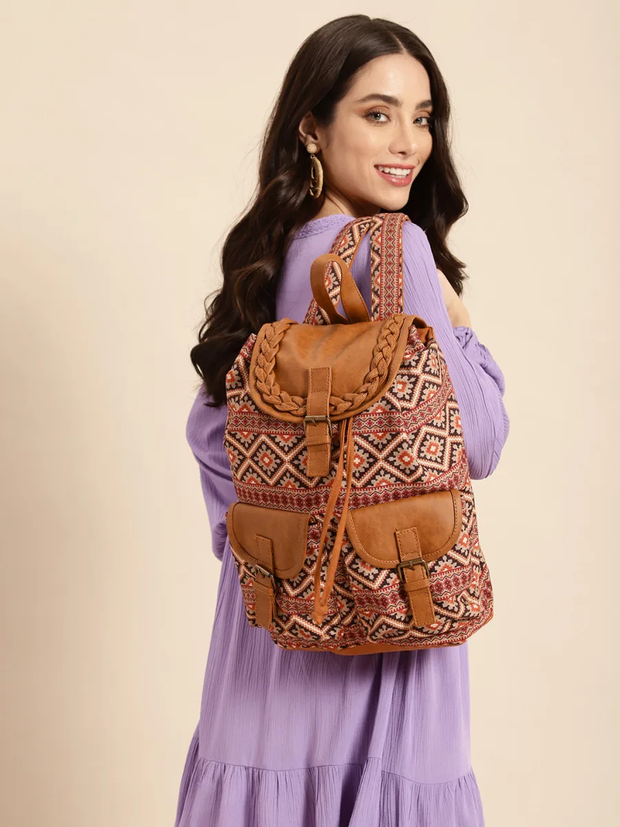 Tan Woven Backpack