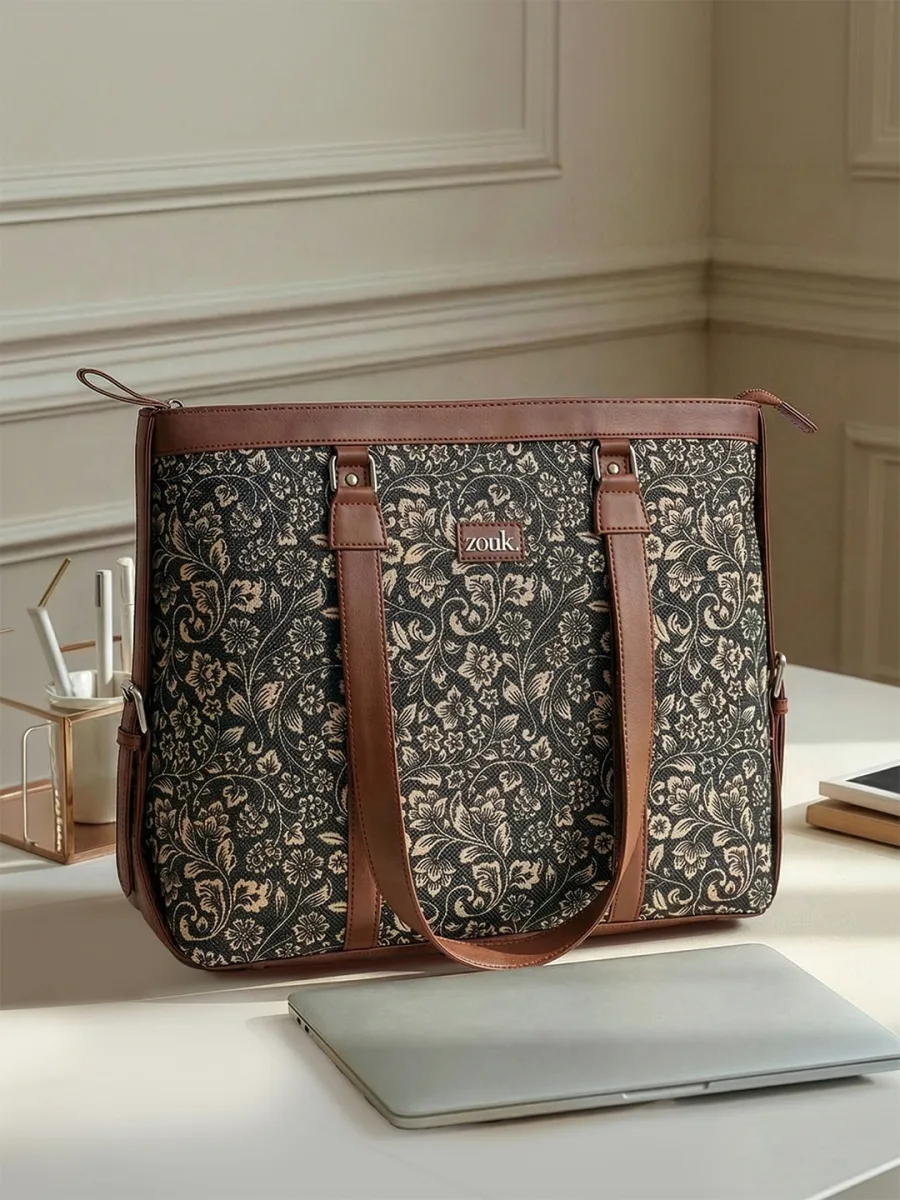 Black Floral Laptop Bag