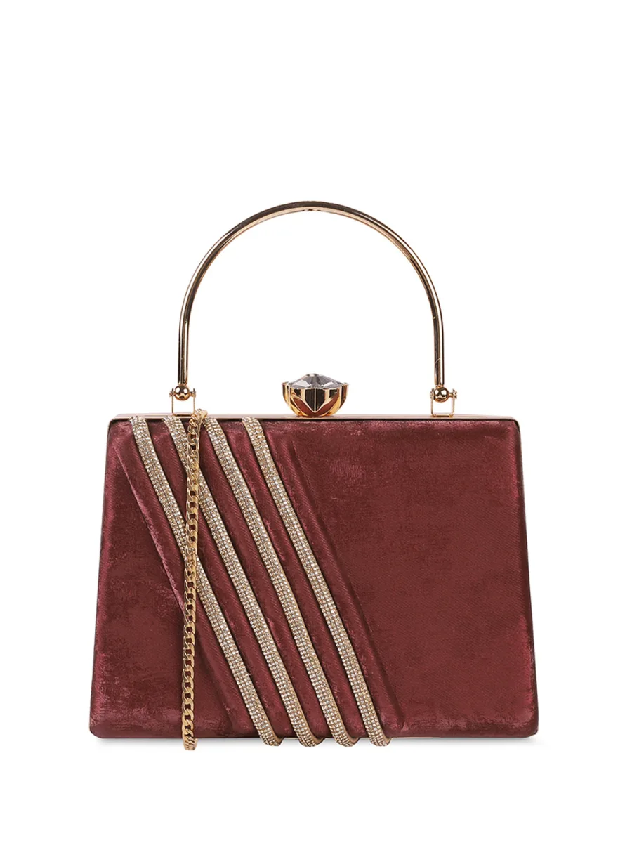 Maroon Embellished Velvet Clutch