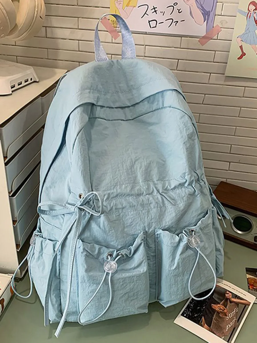 Blue Drawstring Bow Backpack