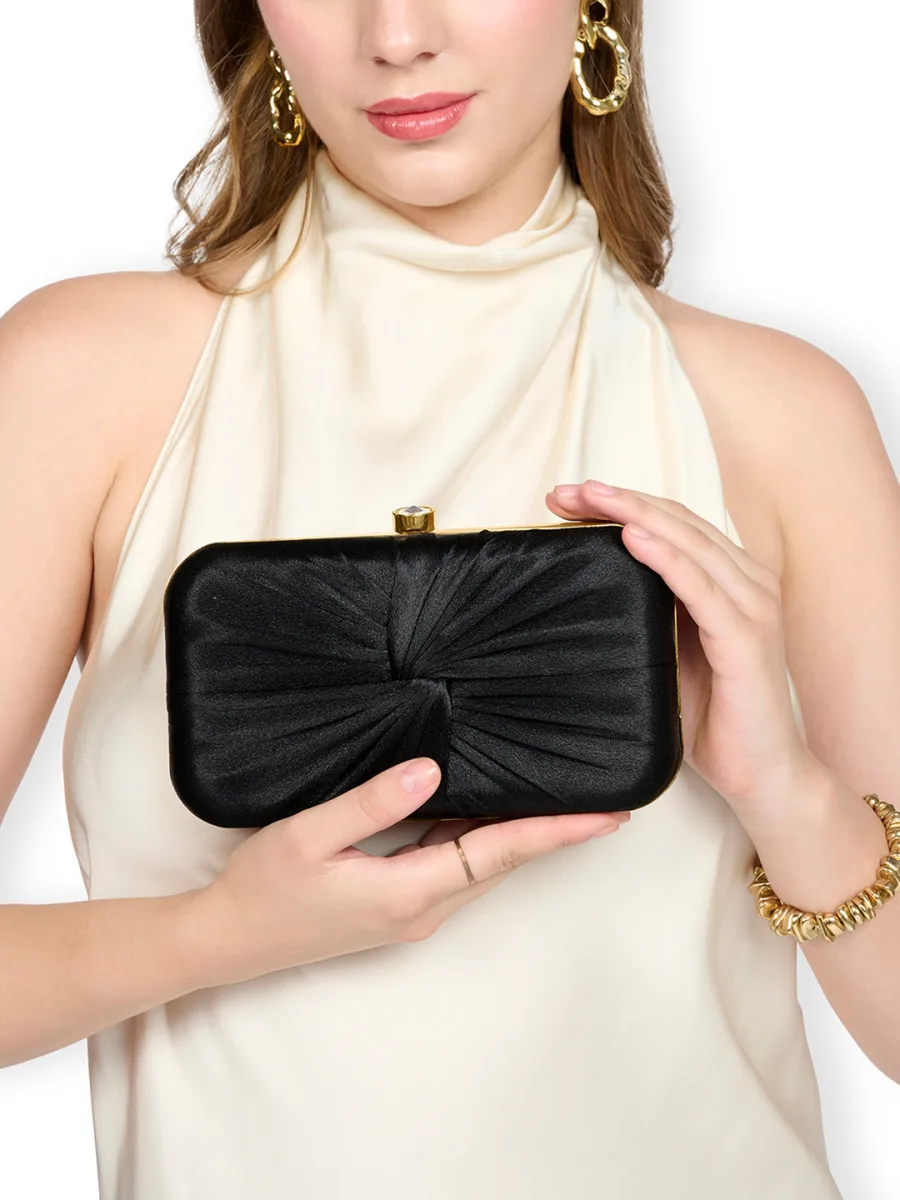 Black Knotted Satin Clutch