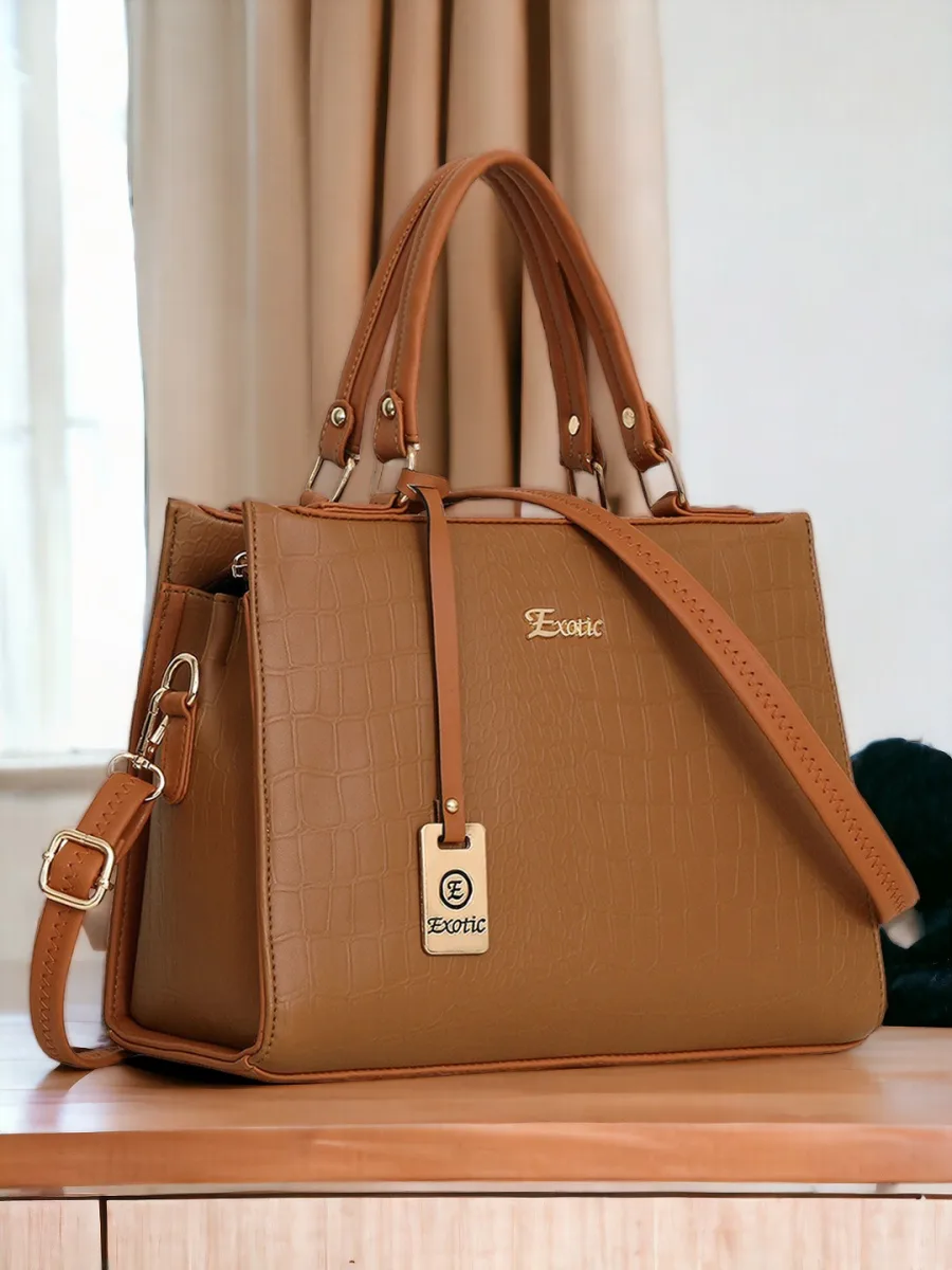 Tan Textured Structured Handbag