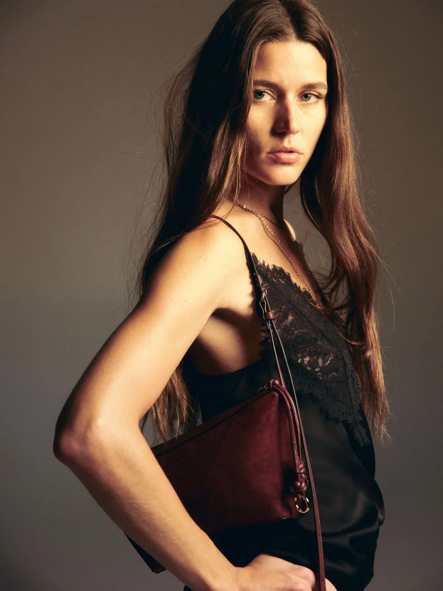 Maroon Suede Sling Bag