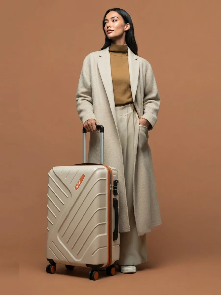 Beige Textured Trolley Suitcase