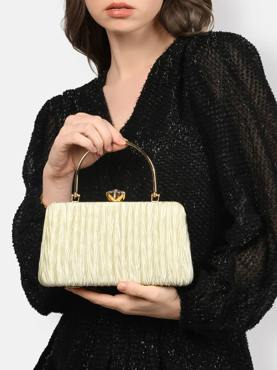 Ivory Pleated Box Clutch