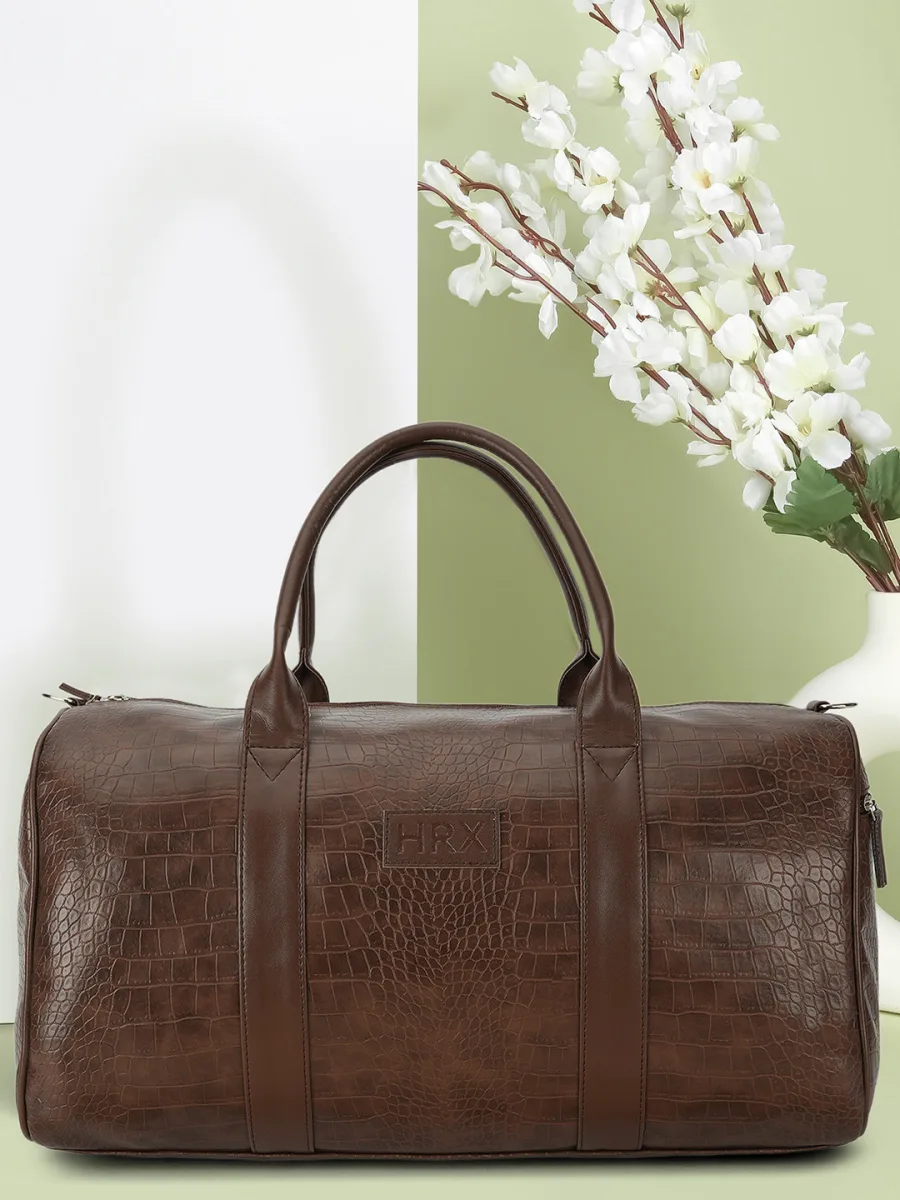 Brown Textured Duffle Bag