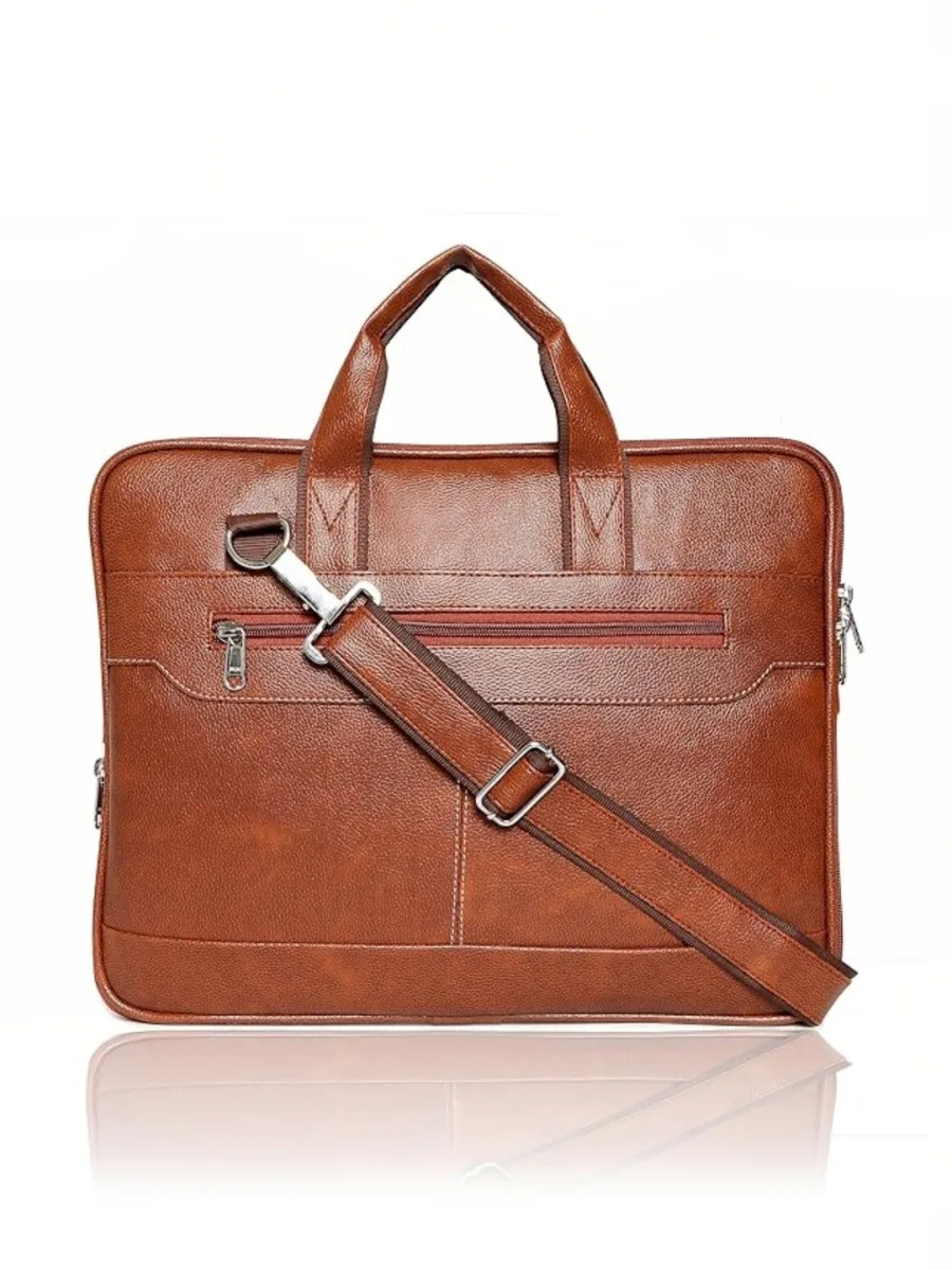 Tan PU Leather Laptop Bag