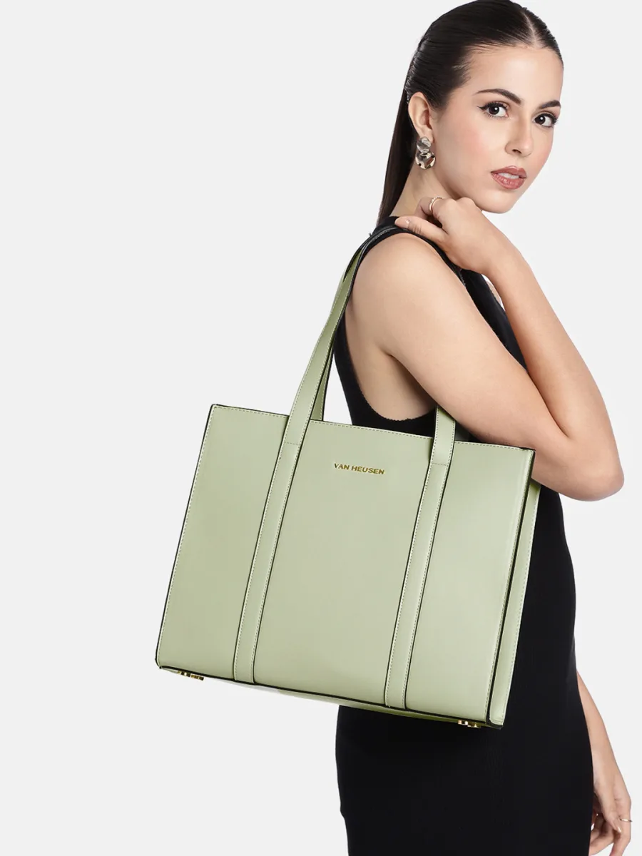 Sage Green PU Leather Tote Bag