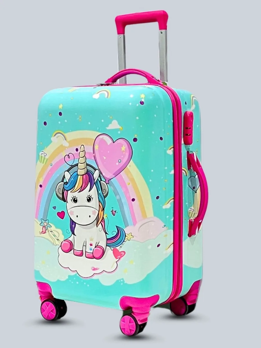 Teal Unicorn Kids Trolley Bag