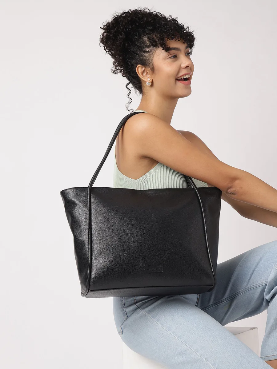 Black PU Leather Tote Bag