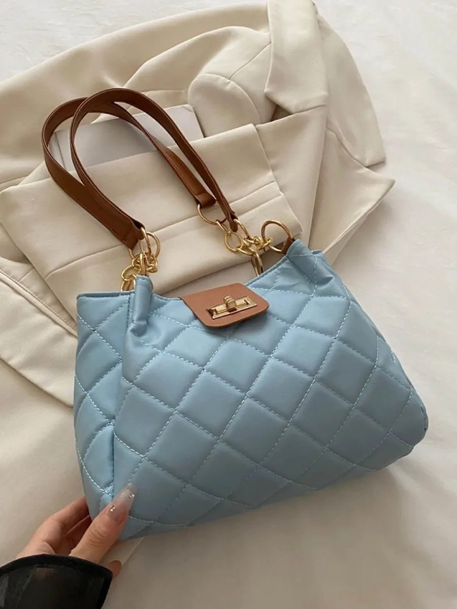 Blue Quilted Handbag