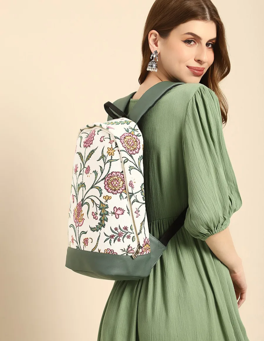 White Floral Backpack