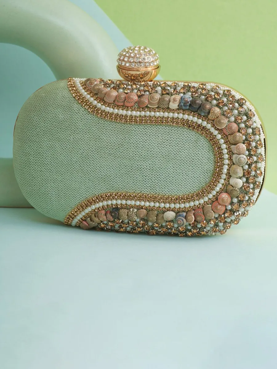Mint Green Embellished Clutch