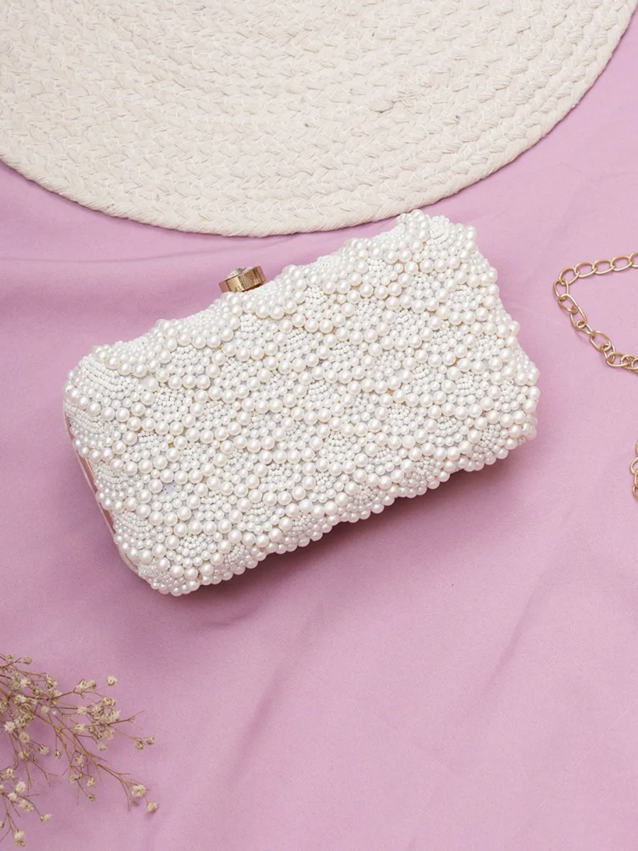 White Pearl Box Clutch