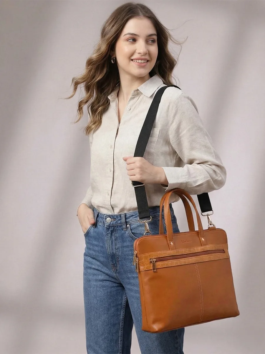 Tan Textured Satchel Bag