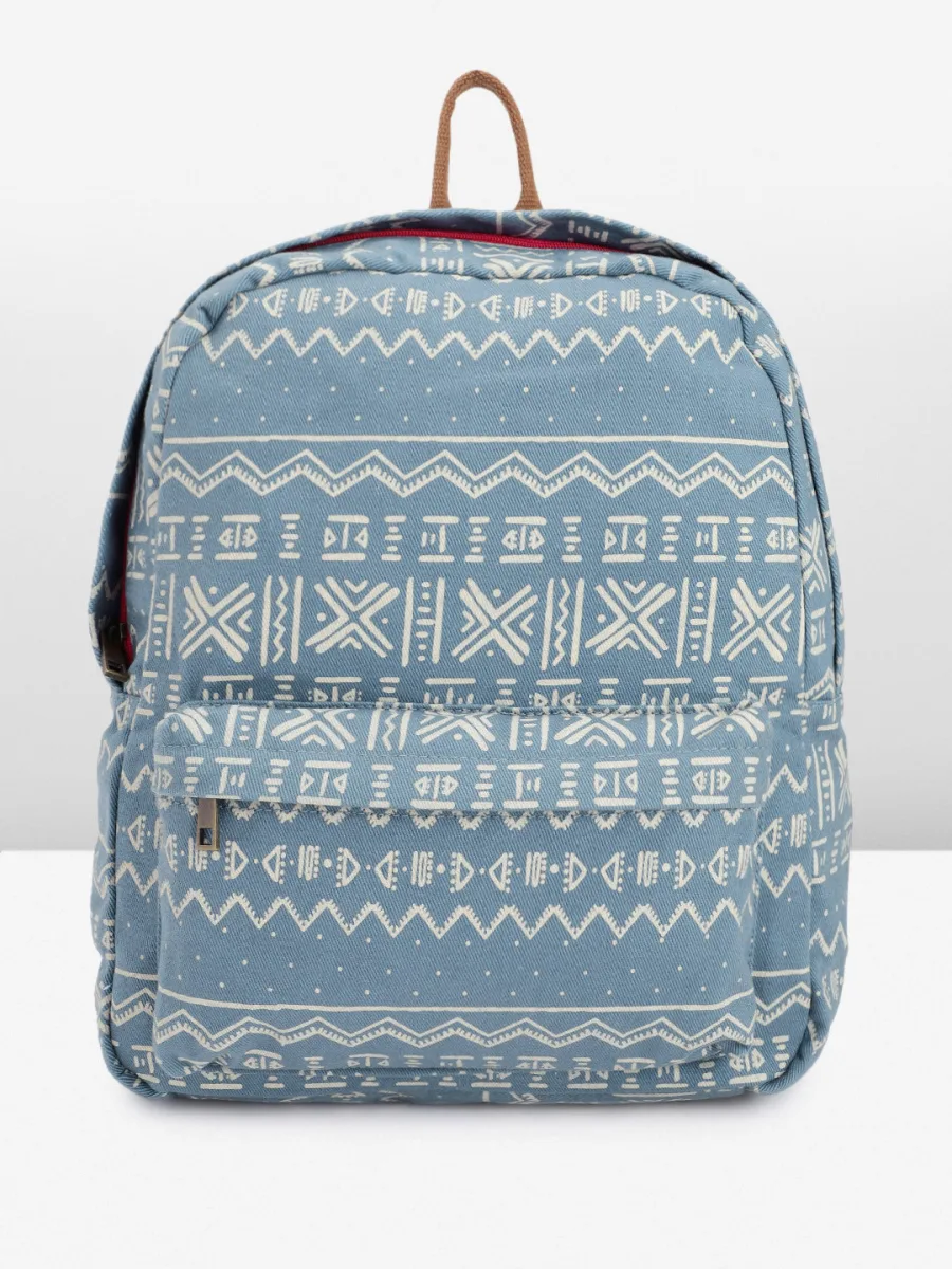 Blue Printed Canvas Backpack