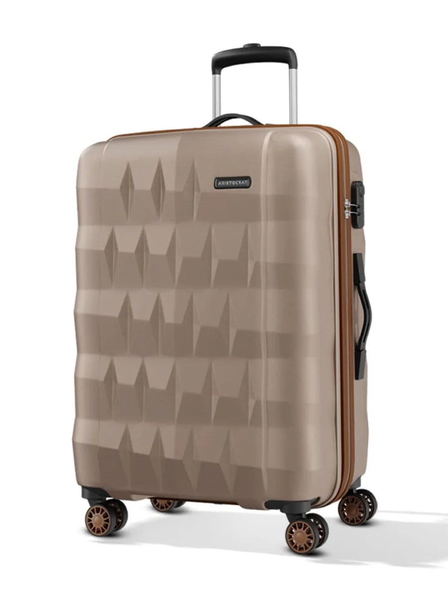 Beige Textured Trolley Suitcase