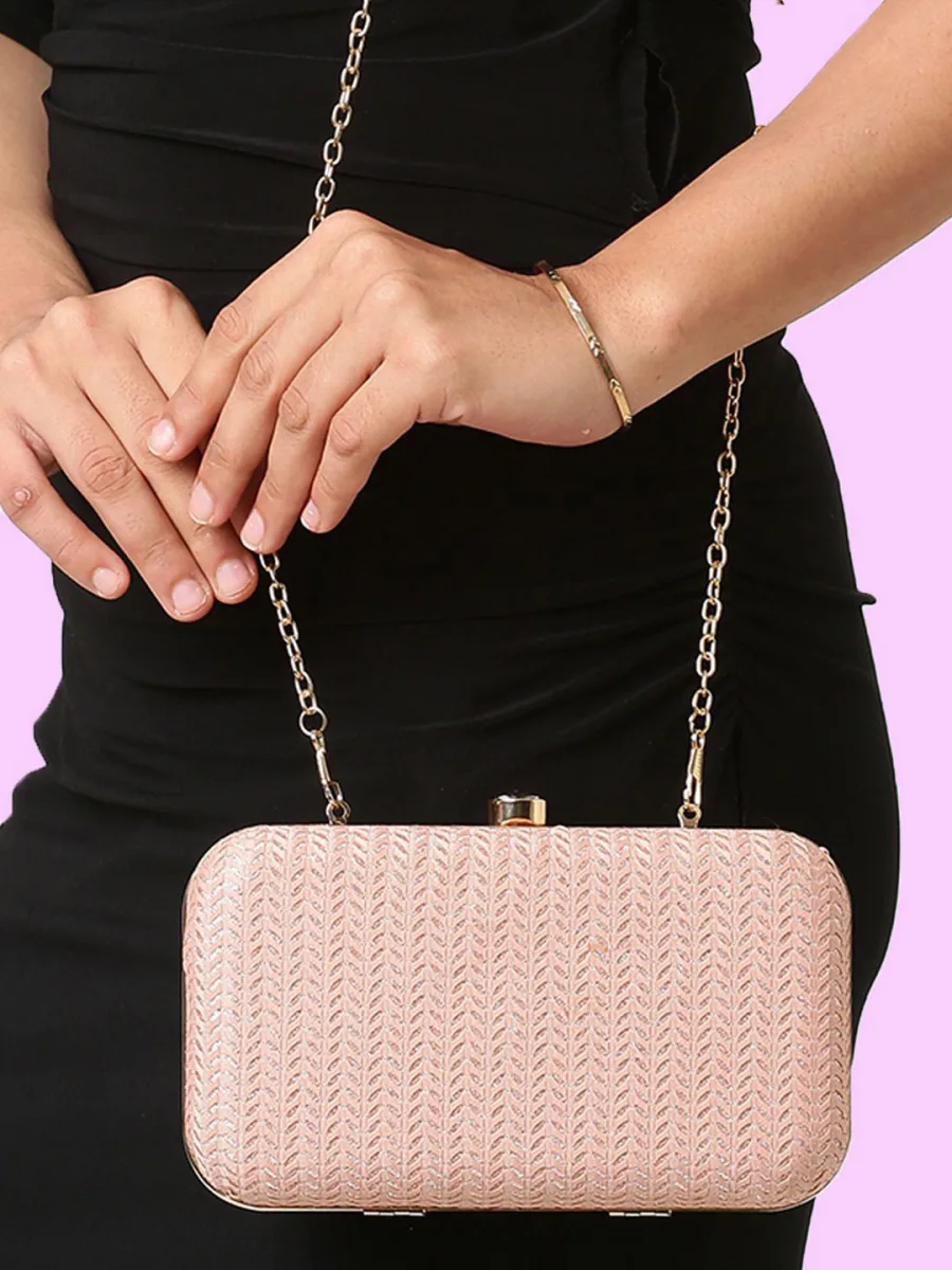 Pink Textured Box Clutch