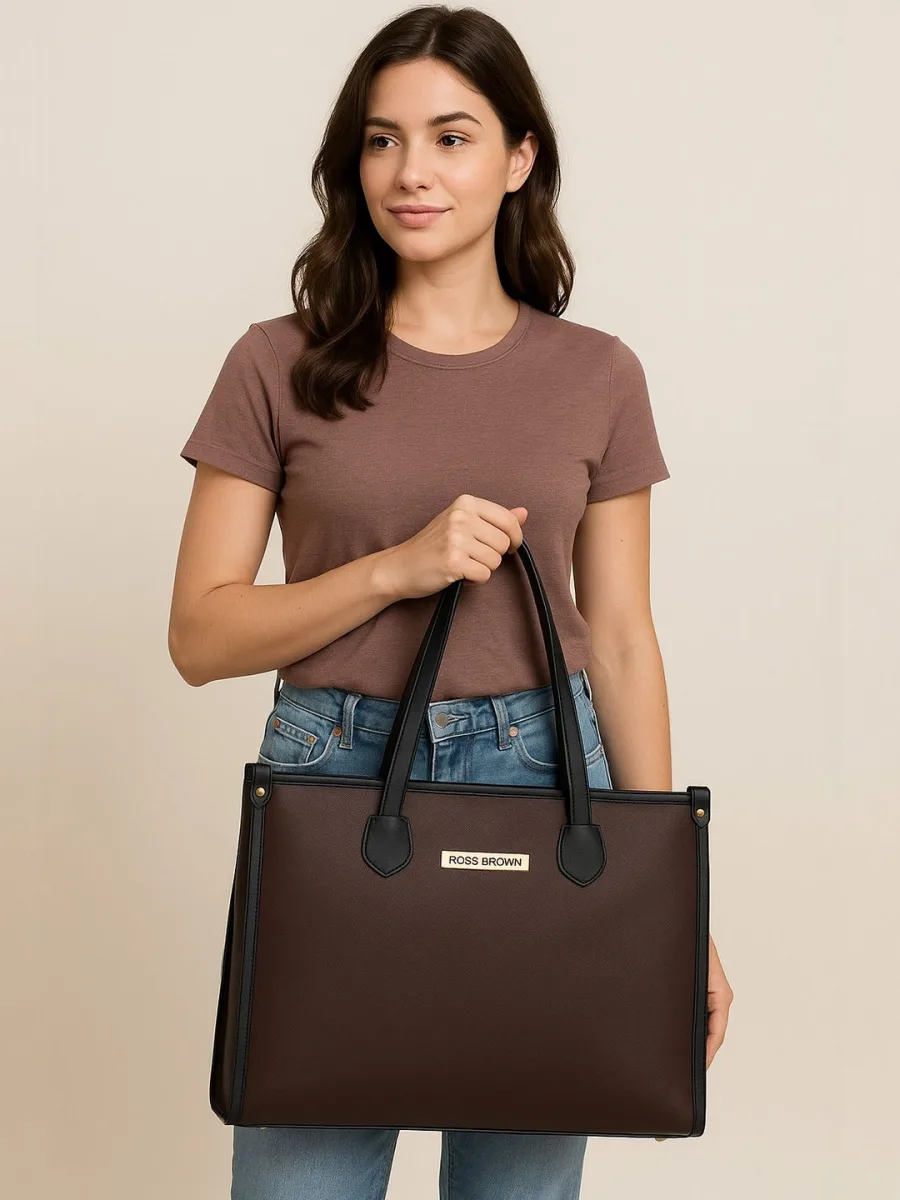 Brown Structured Tote Bag