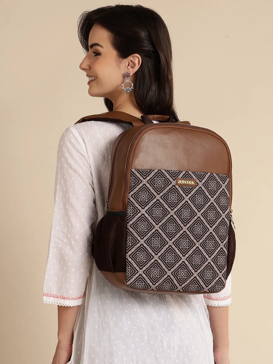 Brown Woven Backpack