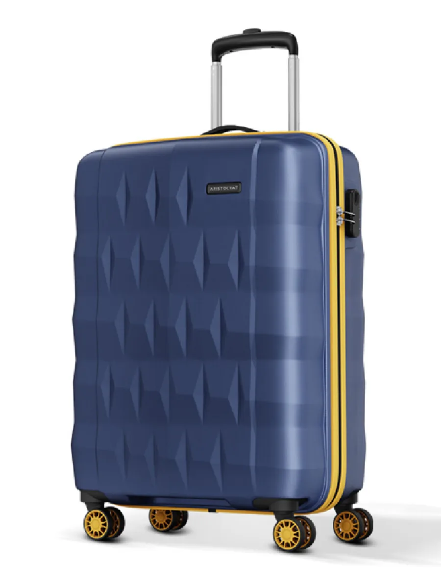 Navy Textured Trolley Suitcase