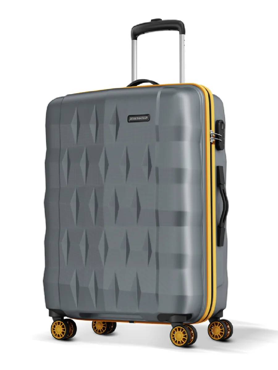 Grey Textured Trolley Suitcase