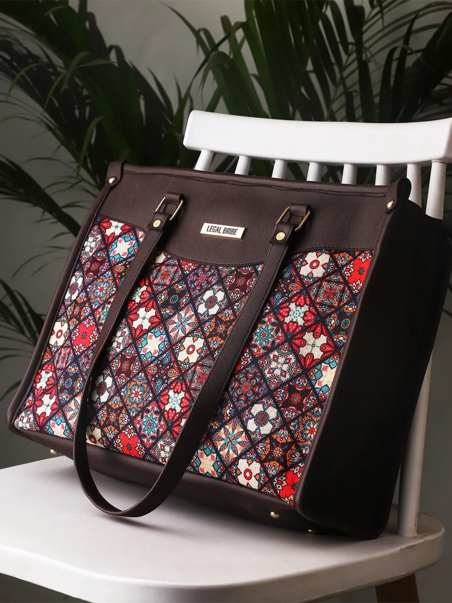 Brown Printed Handbag