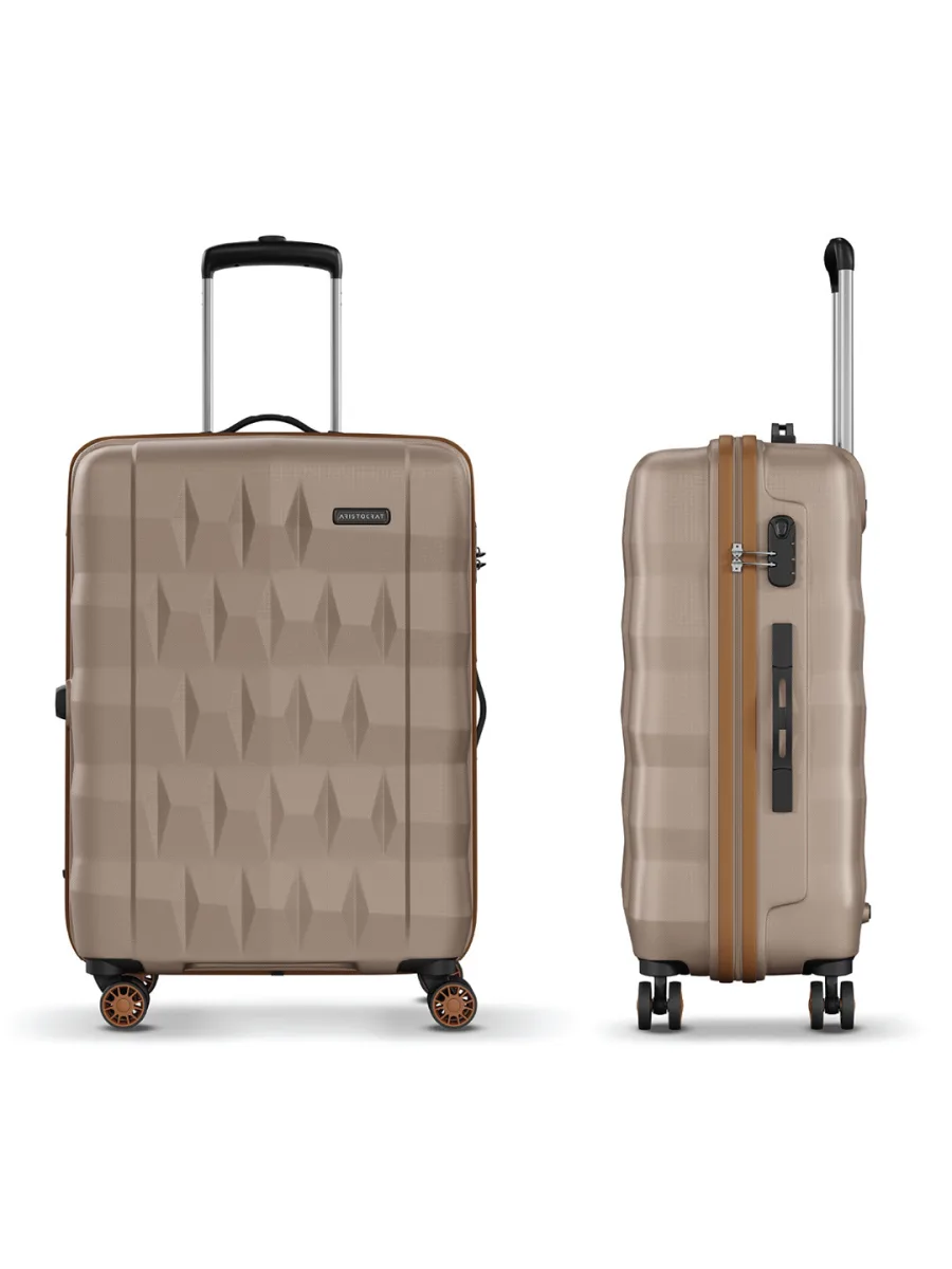 Beige Textured Hardside Trolley Bag