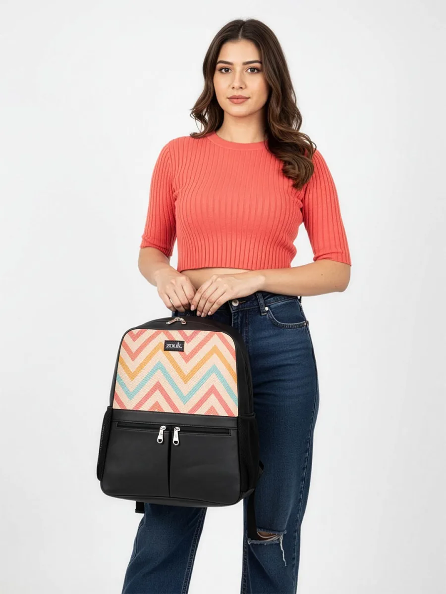 Black Chevron Print Backpack