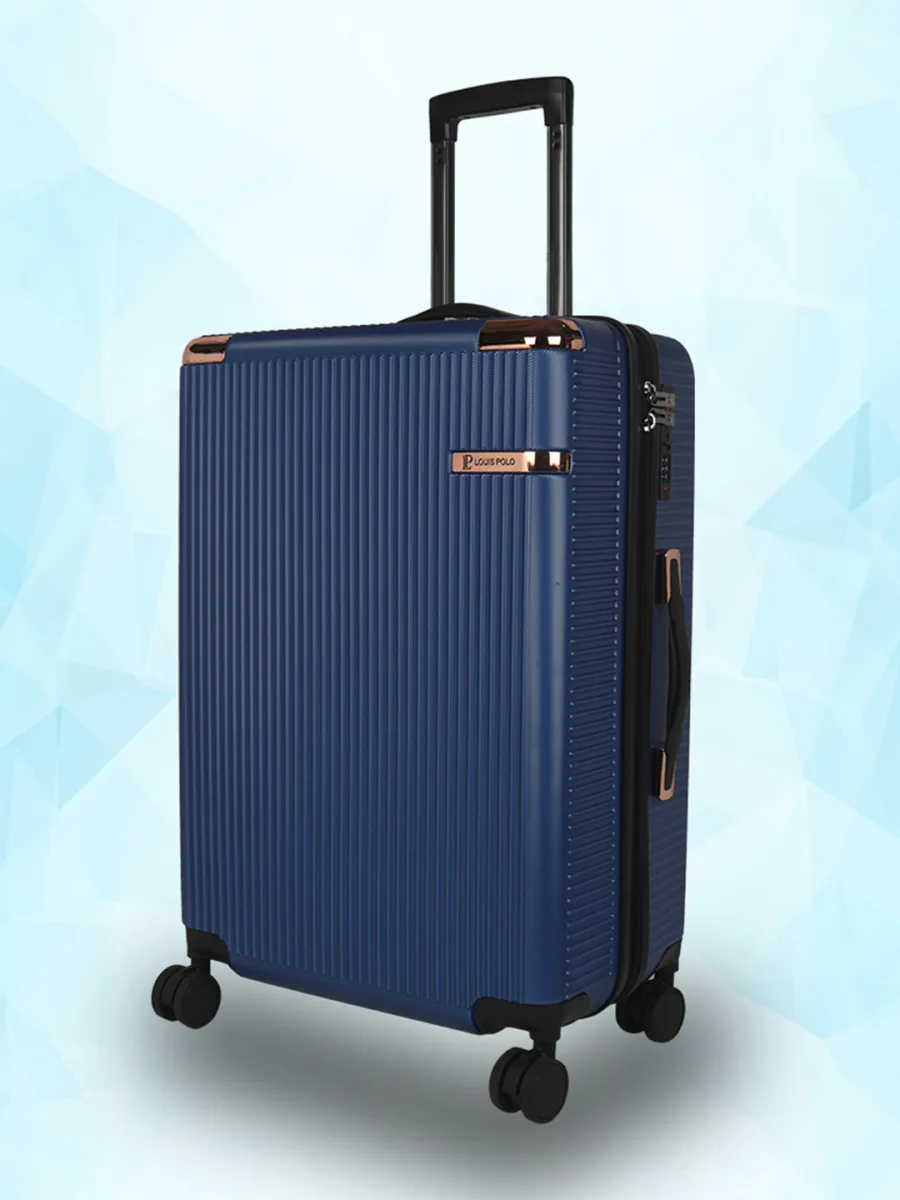Navy Ribbed Hardside Trolley Bag