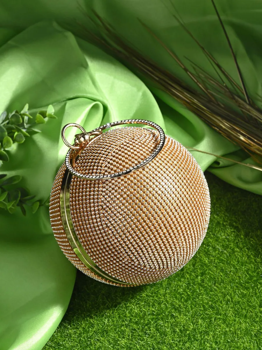 Gold Embellished Round Clutch