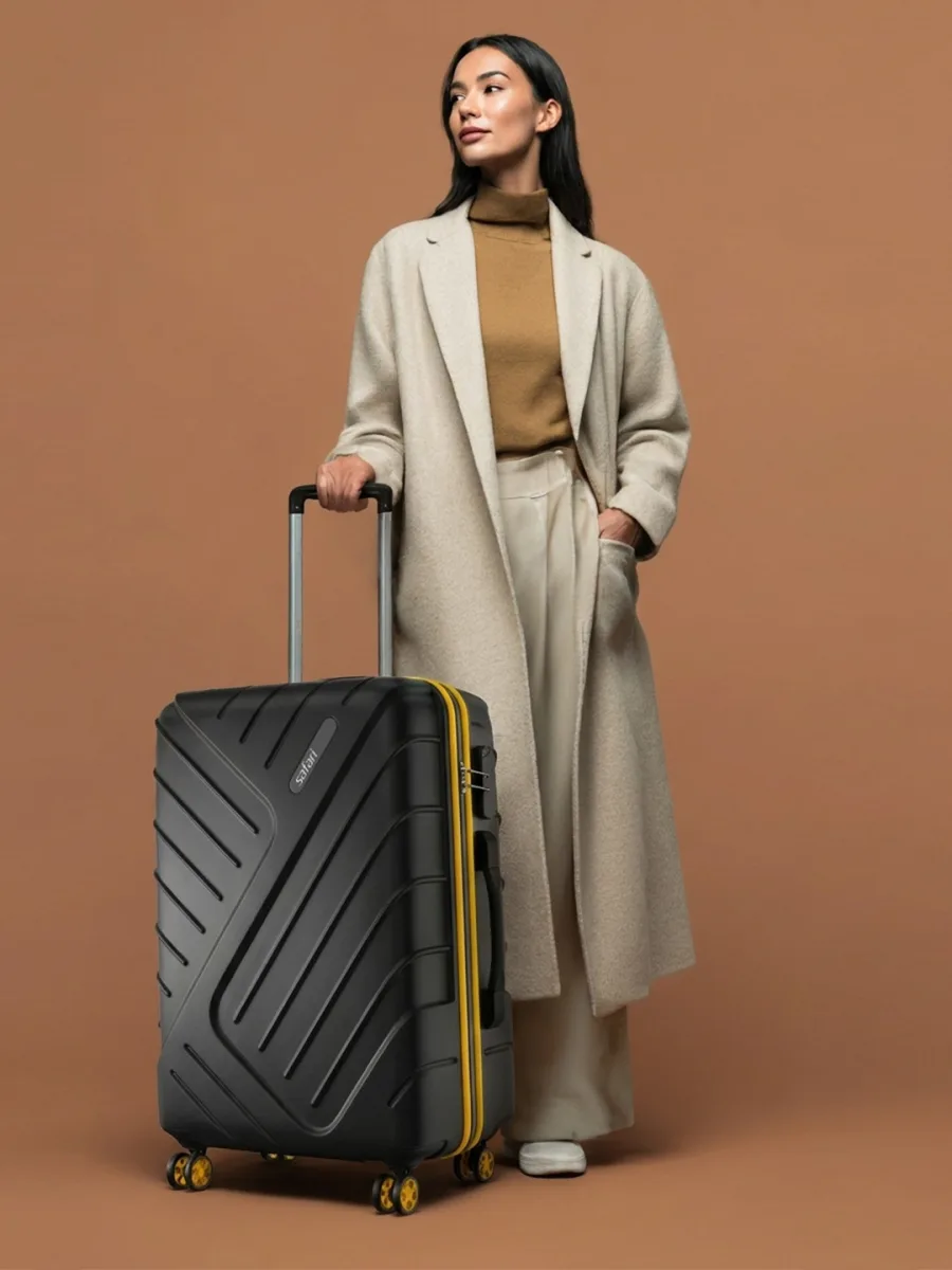 Black Textured Hardside Trolley Bag