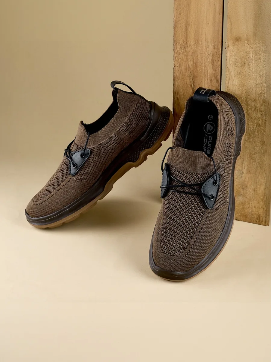 Brown Knit Slip-On Shoes
