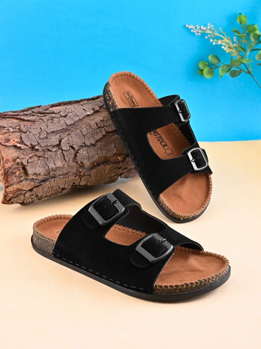 Black Suede Buckle Sandals