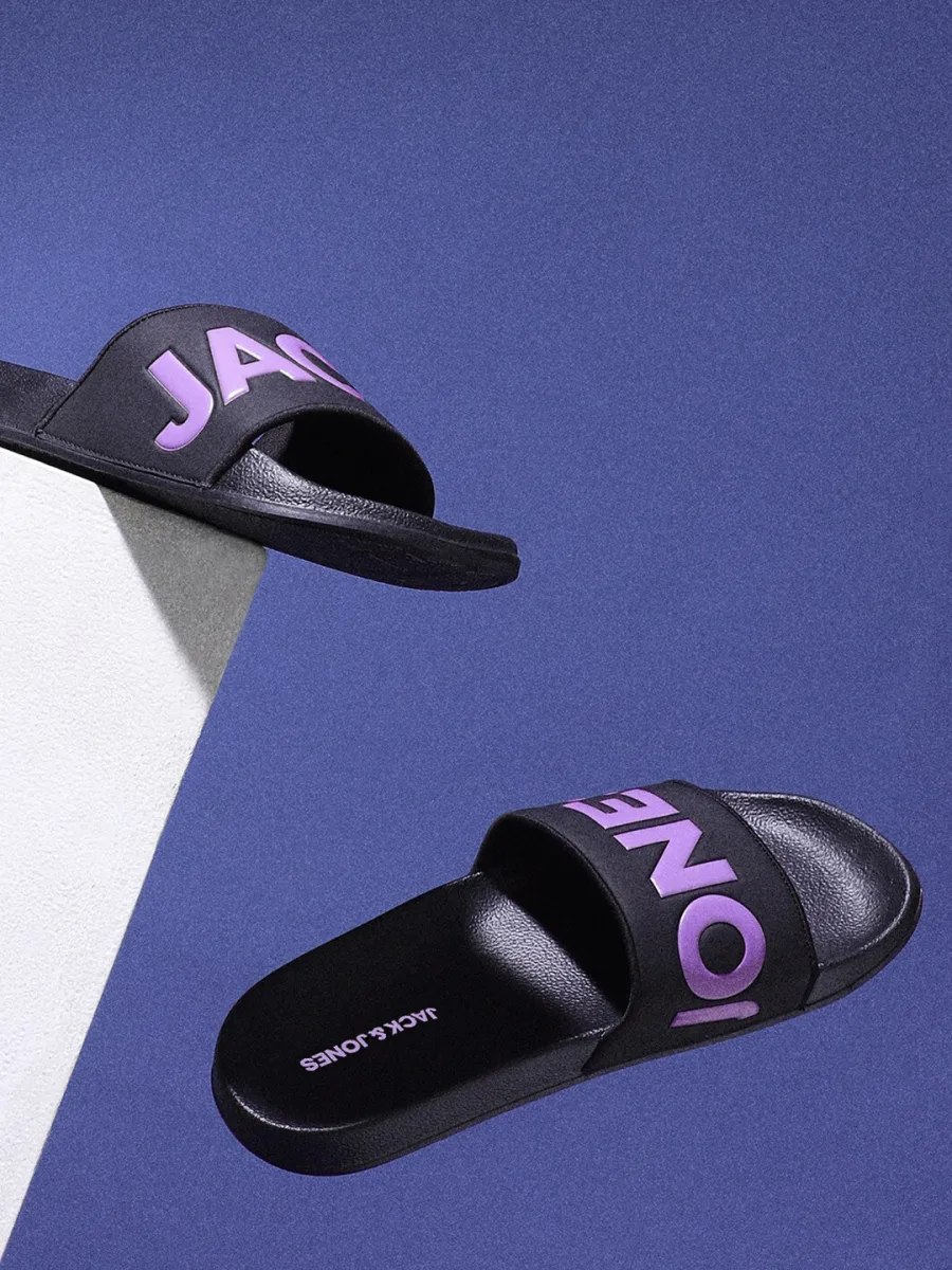 Black Slogan Print Sliders