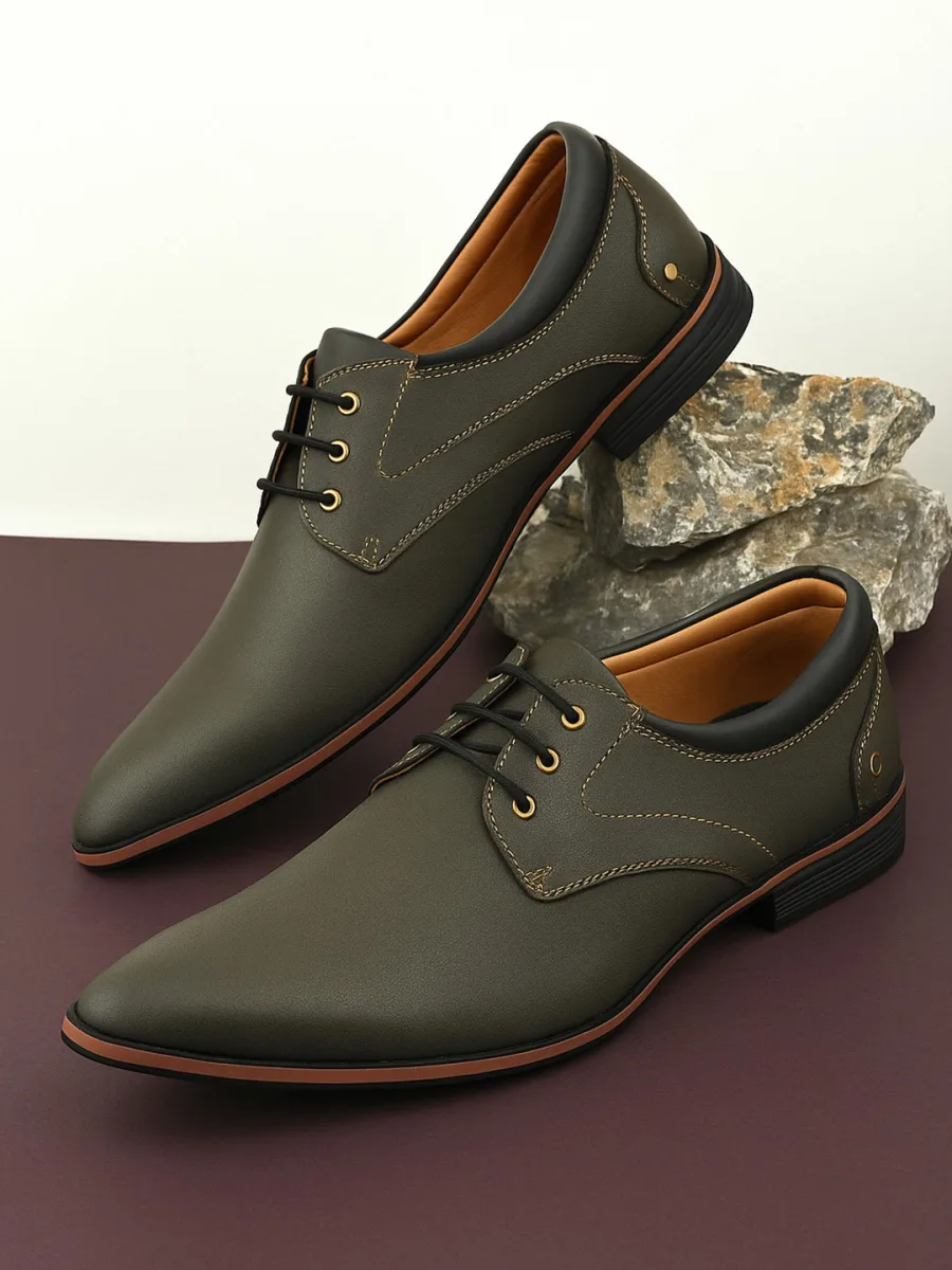 Olive Lace-Up Derby Shoes
