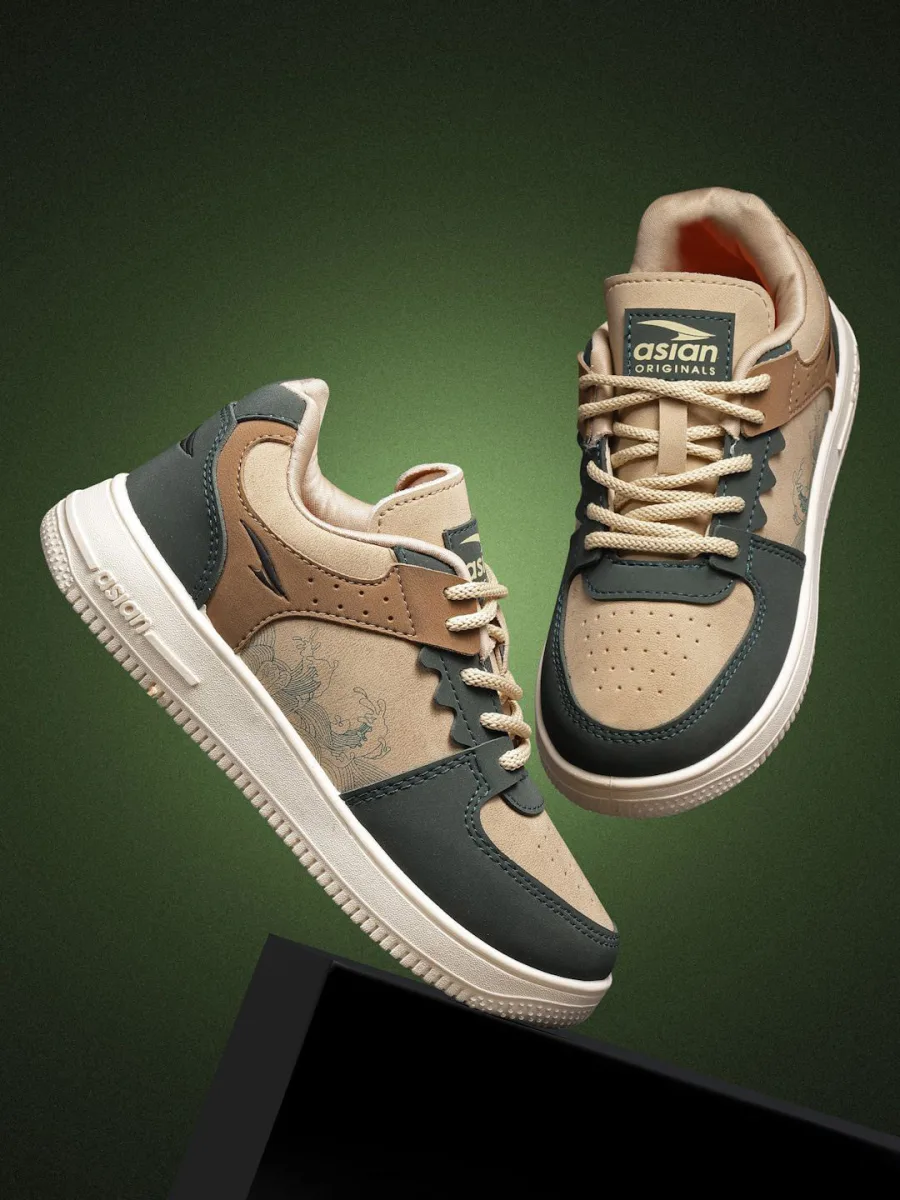 Beige Green Colourblock Sneakers