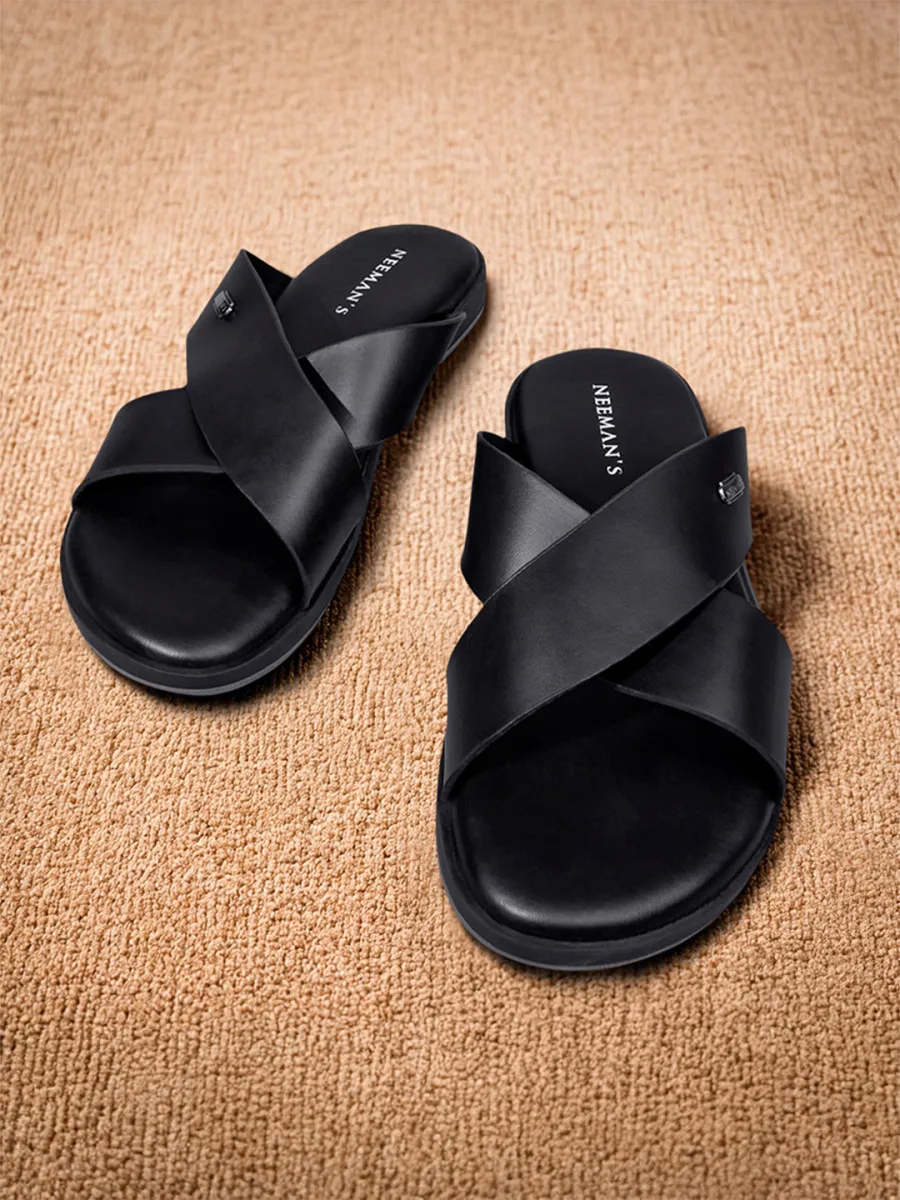 Black Cross-Strap Sliders