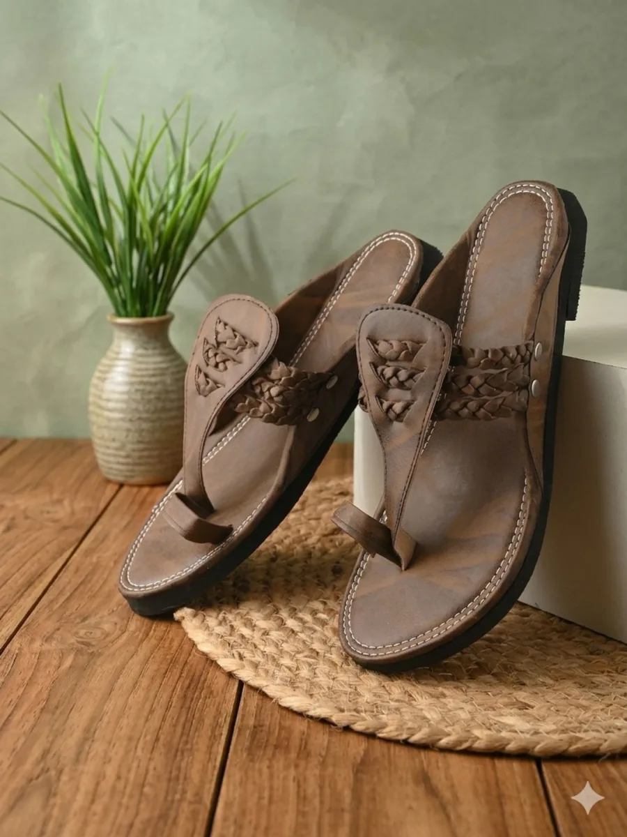 Brown Braided Leather Sandals