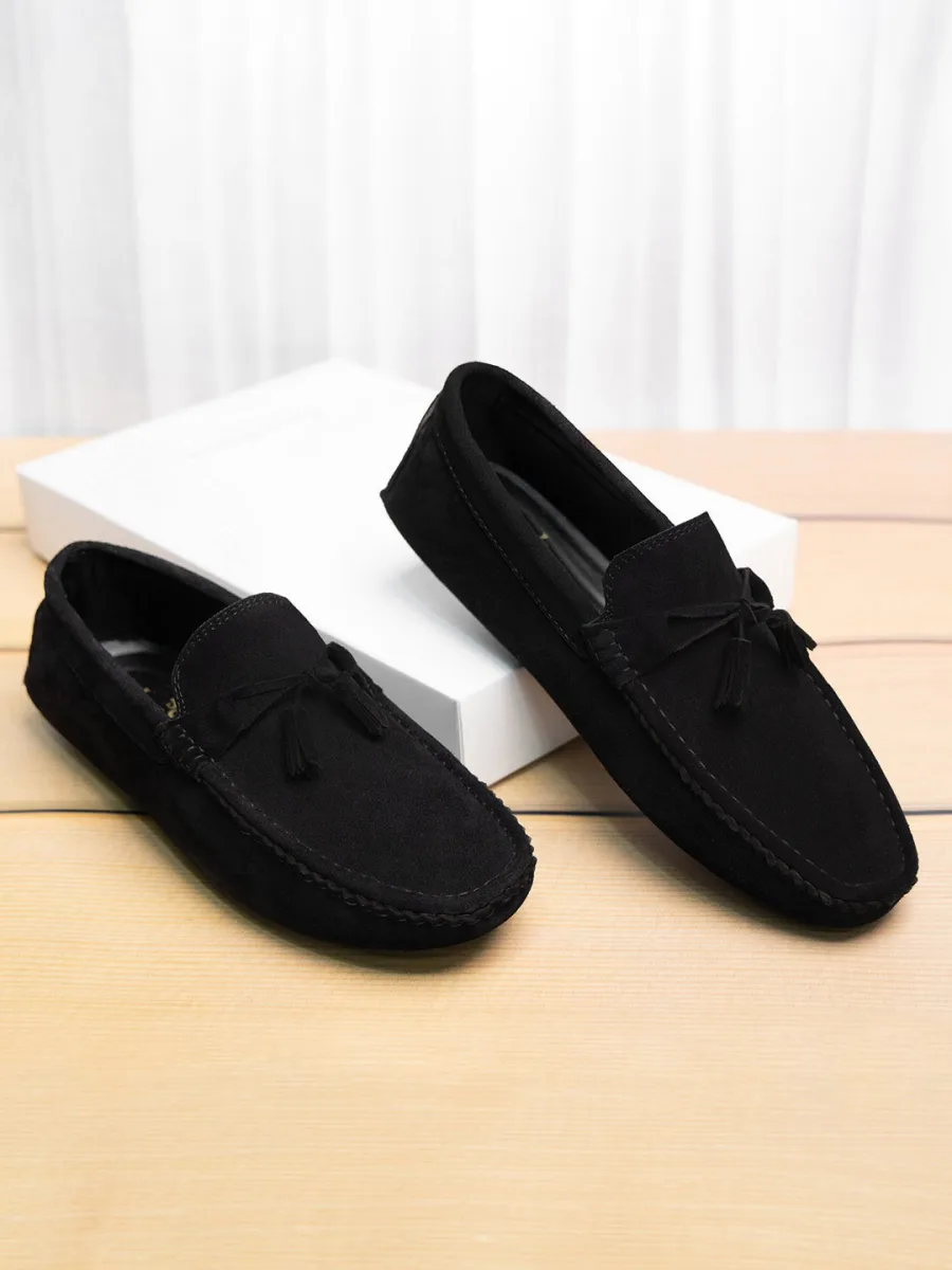 Black Suede Tasselled Loafers