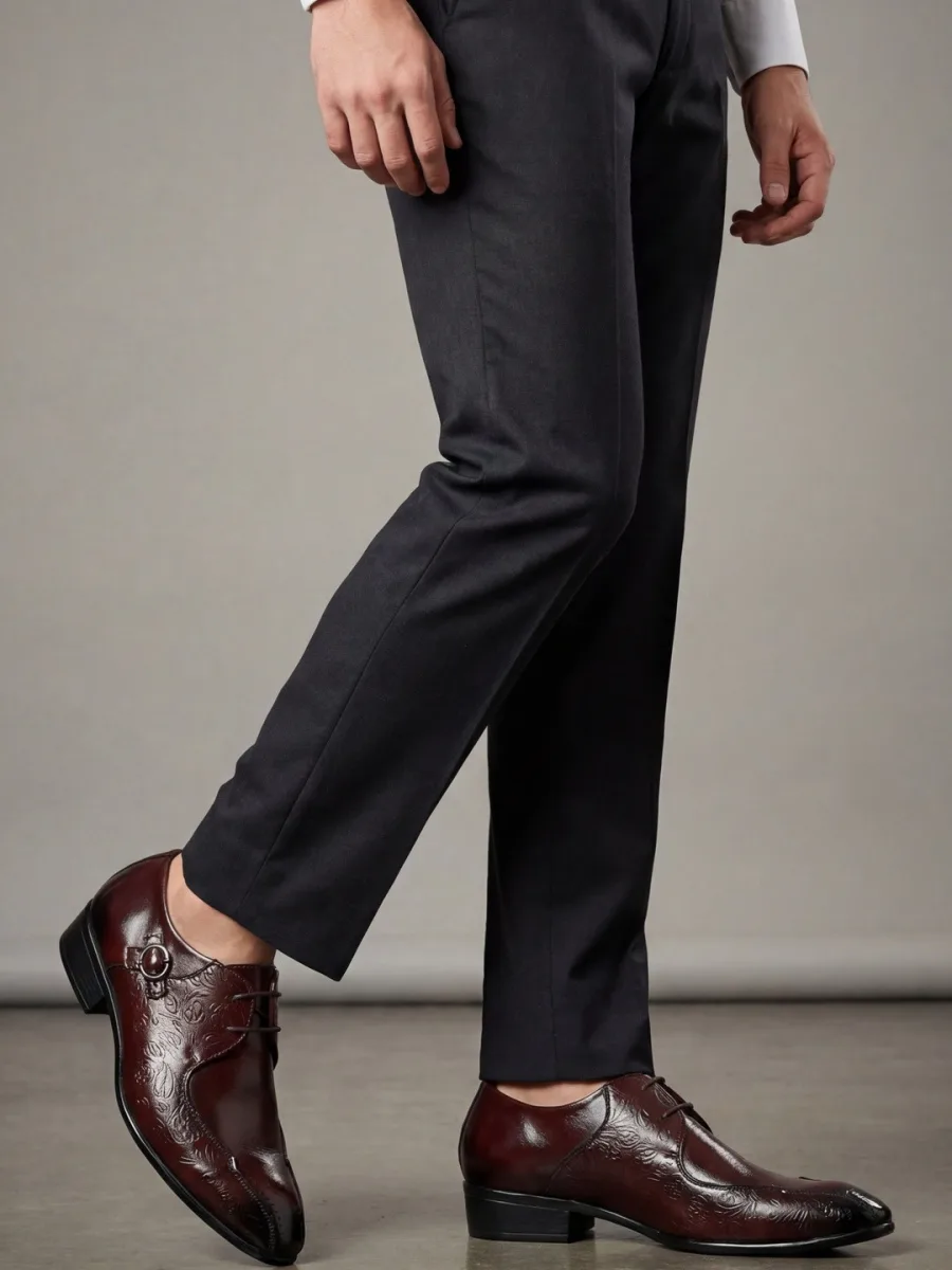 Burgundy Textured Leather Derby Shoes