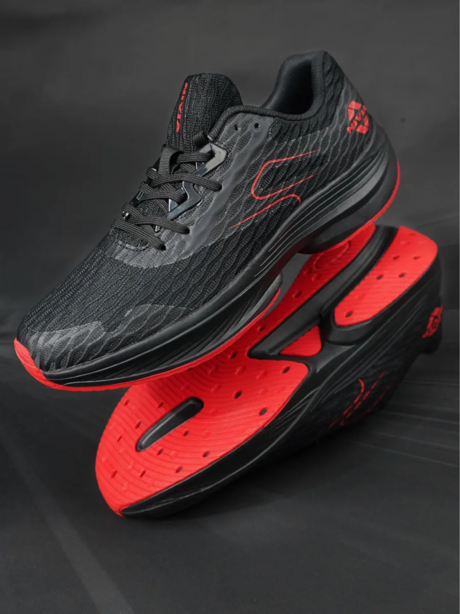 Black Red Mesh Running Shoes