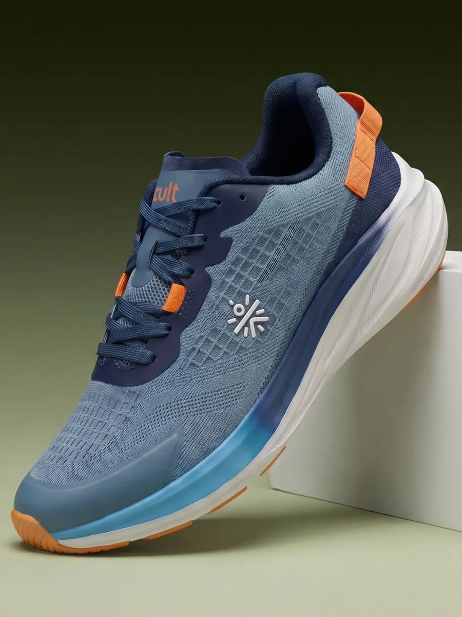 Blue Mesh Lace-Up Running Shoes
