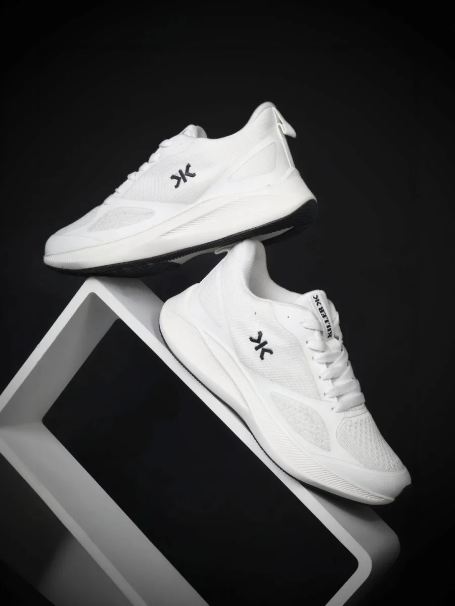 White Lace-Up Running Shoes