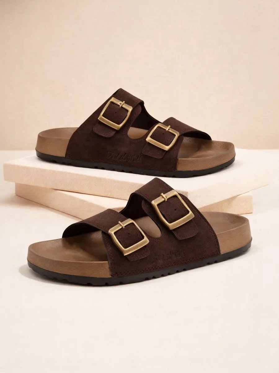 Brown Suede Buckle Sandals