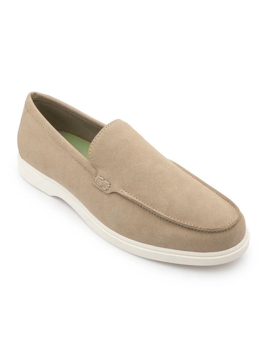 Beige Suede Slip-On Loafers