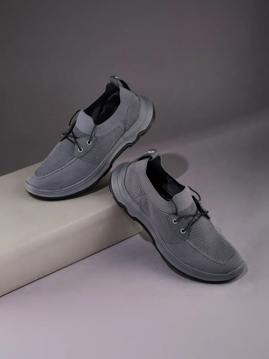 Grey Knit Slip-On Shoes