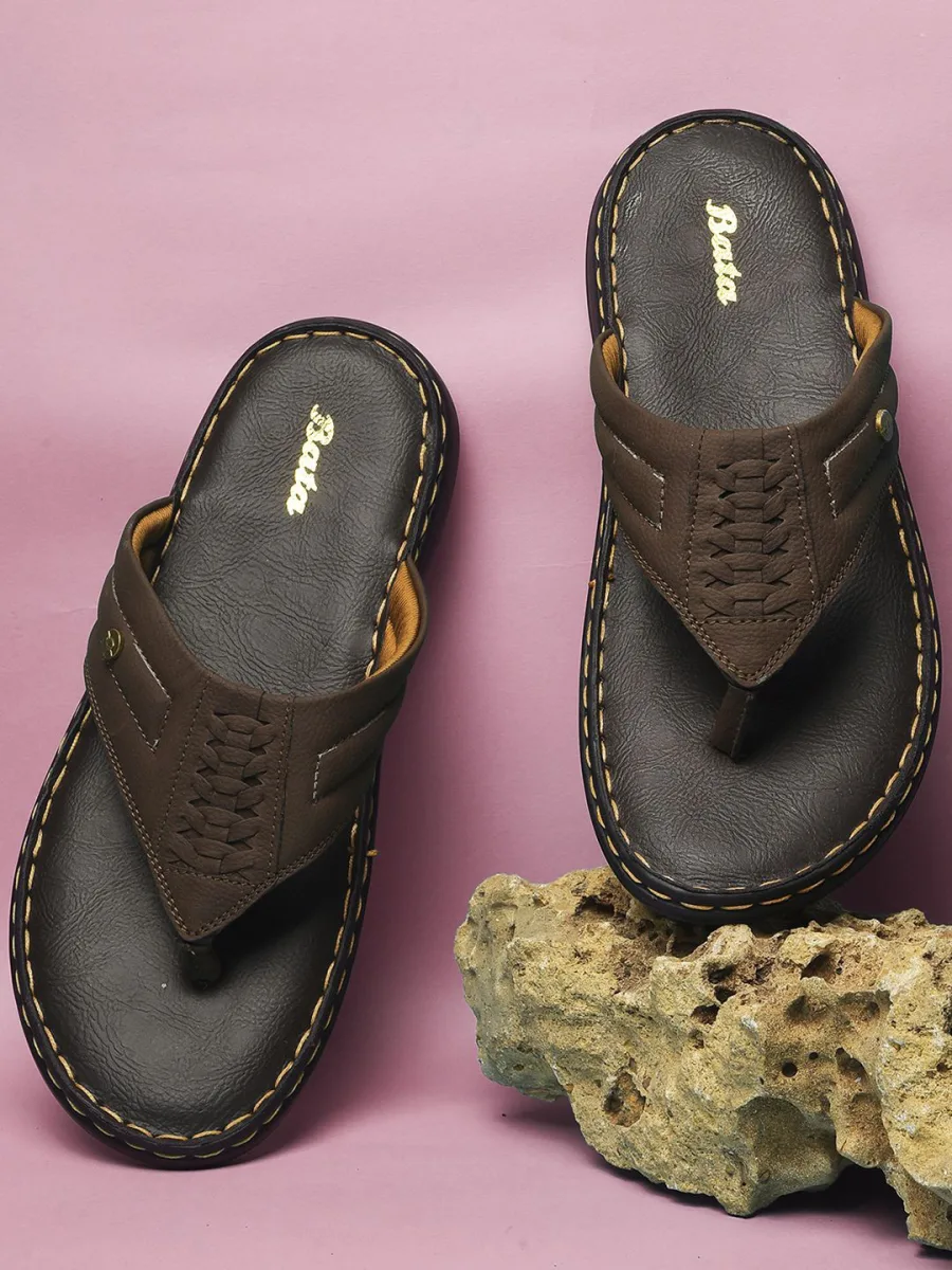 Brown Woven Leather Flip-Flops