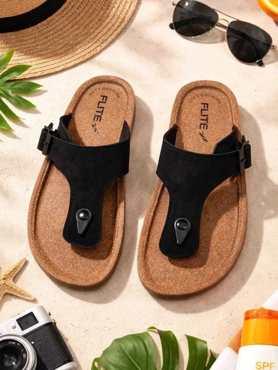 Black Cork Thong Sandals
